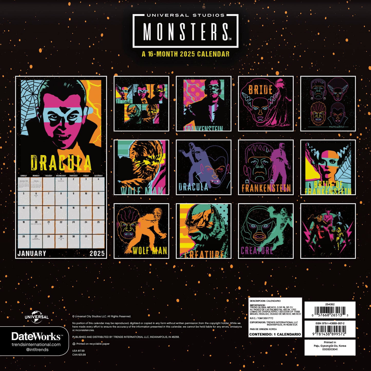 Universal Monsters 2025 16-Month Wall Calendar