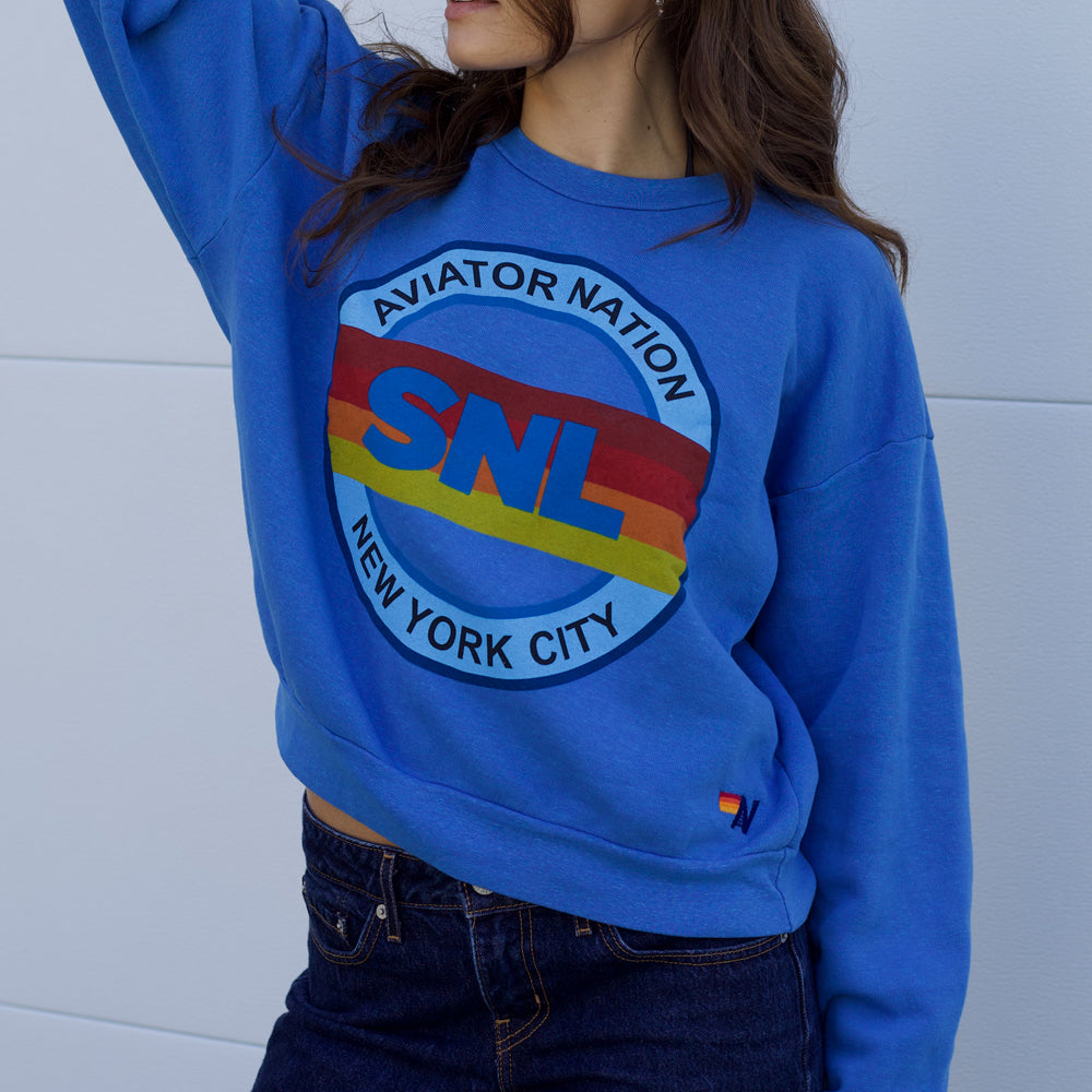 SNL x Aviator Nation Blue Crewneck