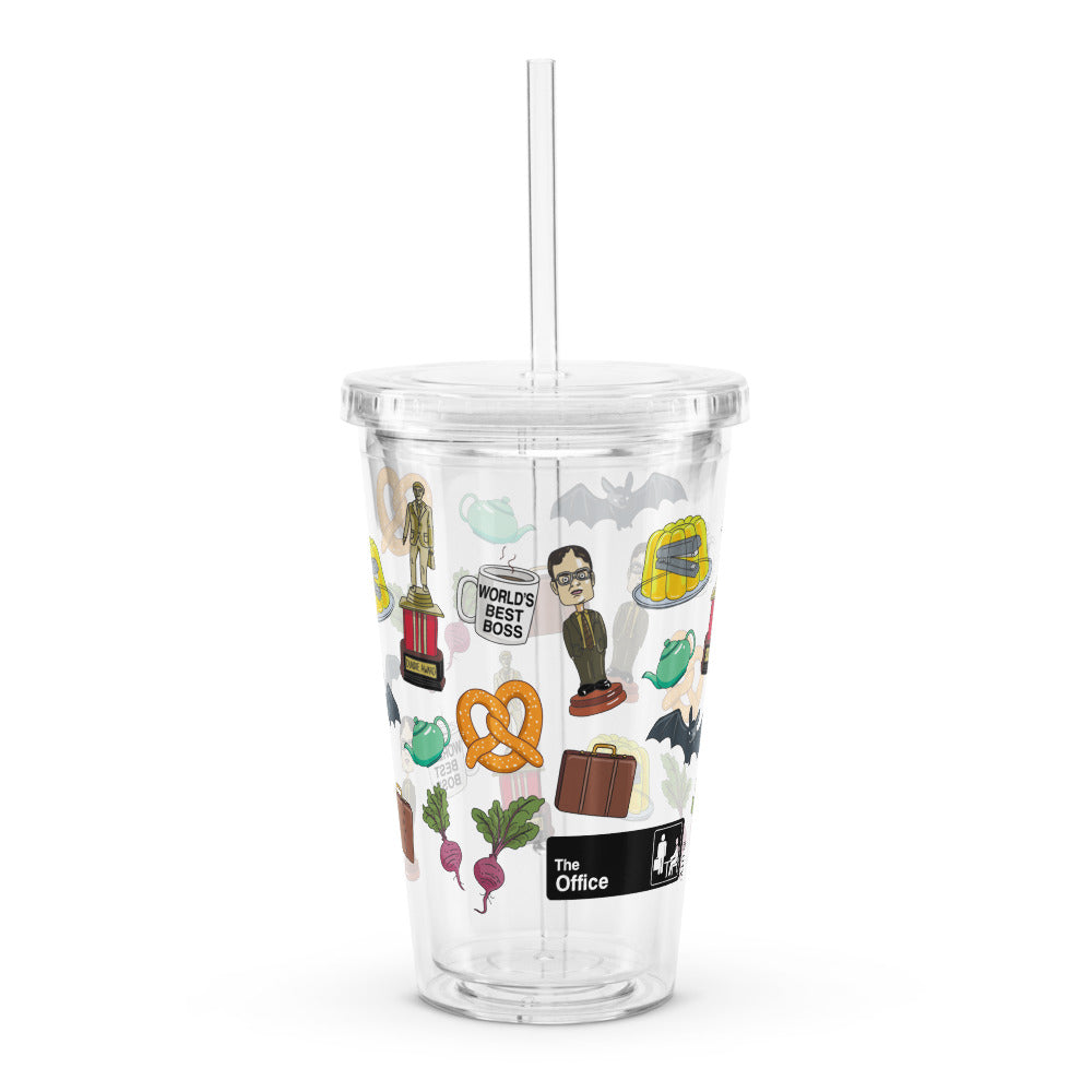 The Office Icons Pattern Clear Plastic Tumbler