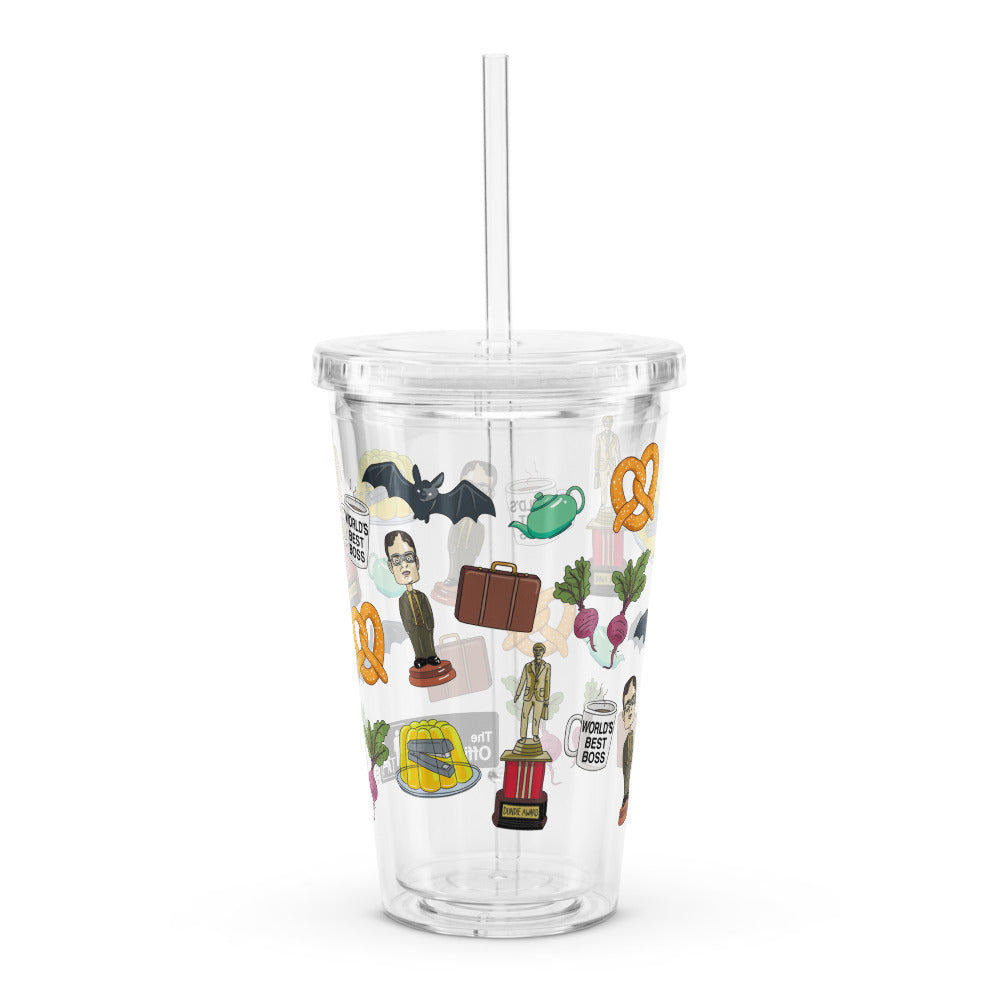 The Office Icons Pattern Clear Plastic Tumbler