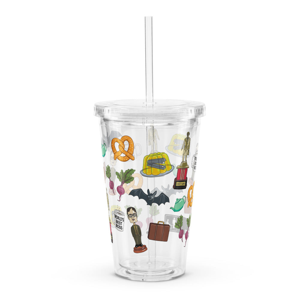 The Office Icons Pattern Clear Plastic Tumbler