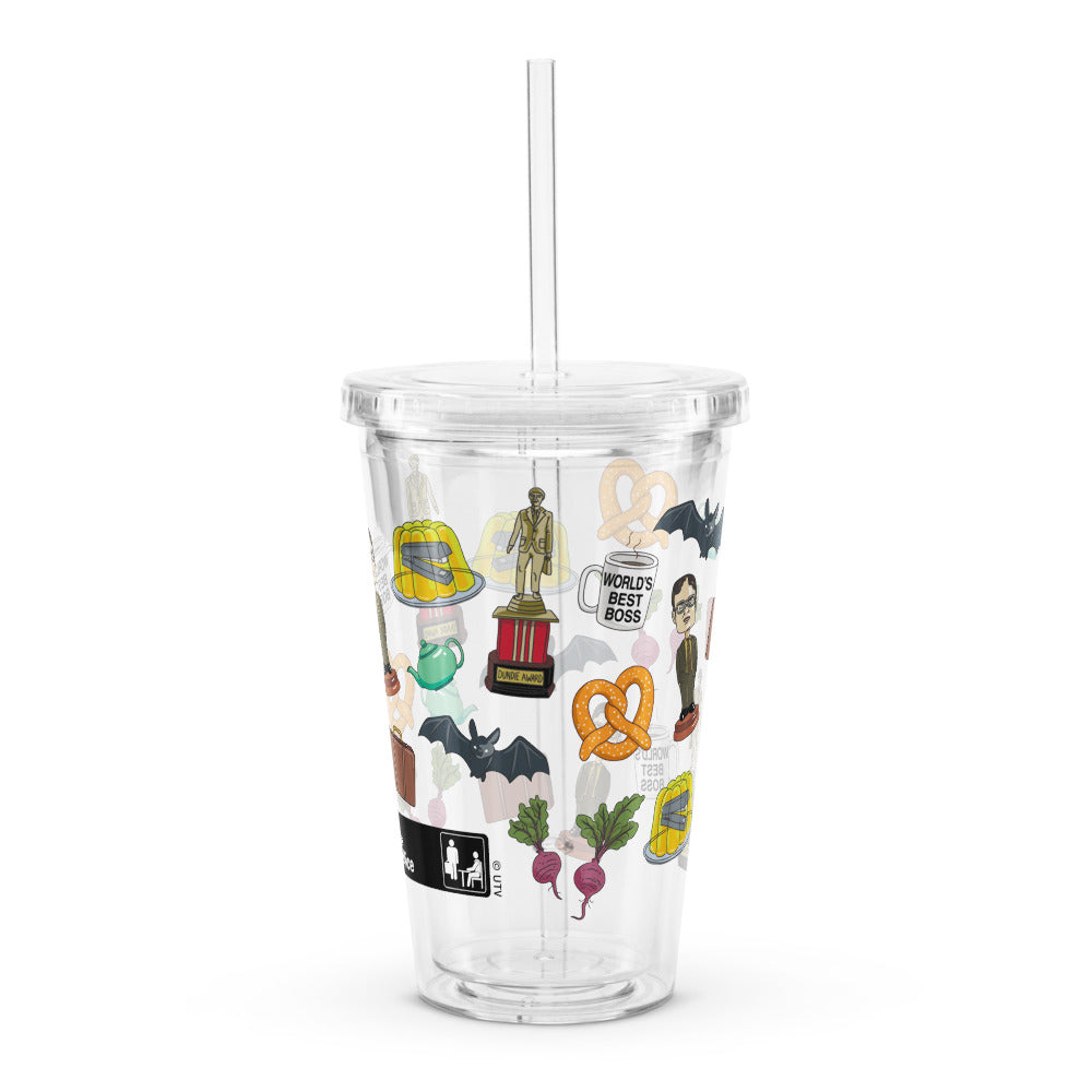 The Office Icons Pattern Clear Plastic Tumbler