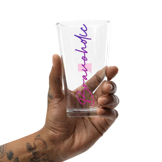 Bravoholic Script Pint Glass